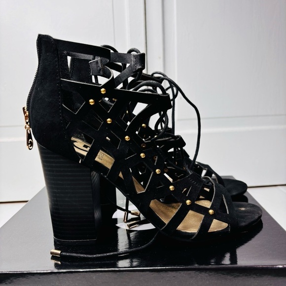 G BY GUESS Juto5 Black Fabric Heels Size 7.5 - Picture 5 of 8